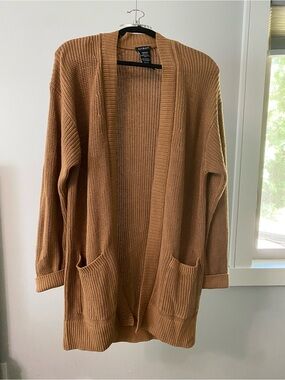 Women's Open-Front Camel Cardigan with Front Pockets